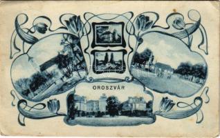 1929 Oroszvár, Rusovce (Pozsony, Pressburg, Bratislava); Gróf Lónyay kastély (Zichy kastély), templom, Fő tér / main square, church, castle. Art Nouveau (EK)