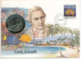 Cook-szigetek 1987. 50c Cu-Ni felbélyegzett borítékban, bélyegzéssel, német nyelvű leírással T:UNC,AU patina Cook Islands 1987. 50 Cent Cu-Ni in envelope with stamp, with German description C:UNC,AU patina