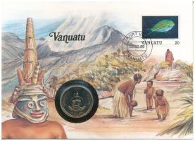 Vanuatu 1983. 20v Cu-Ni felbélyegzett borítékban, bélyegzéssel, német nyelvű tájékoztatóval T:AU patina Vanuatu 1983. 20 Vatu Cu-Ni in envelope with stamp, cancellation and a prospectus in german C:AU patina