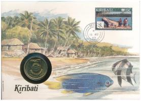 Kiribati 1989. 2$ A függetlenség 10. évfordulója forgalmi emlékérme felbélyegzett borítékban, bélyegzéssel, német nyelvű tájékoztatóval T:AU Kiribati 1989. 2 Dollars 10th Anniversary of Independence circulating commemorative coin in envelope with stamp, cancellation and a prospectus in german C:AU