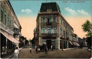 Galati, Galatz; Strada Domneasca, Pharmacia Domneasca, Bereria Bavaria / street view, pharmacy, beer hall, hotel, shops (EK)