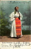 1905 Rumänin Siebenbürgen / Erdélyi román asszony, folklór / Transylvanian folklore, Romanian woman, Phot. Al. Wagner (Bistritz) No. 7152. (EK)