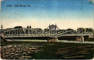 1916 Arad, Gróf Károlyi híd. Weisz Leo kiadása / bridge (kopott sarkak / worn corners)