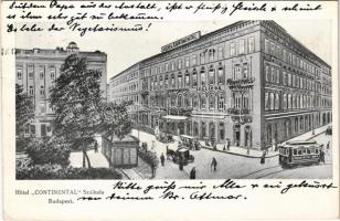 1914 Budapest V. Hotel Continental szálloda (Oszvald ház), villamos, autók. Nádor utca 22. (1917-től az Országos Központi Hitelszövetkezet épülete) (EK)