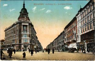 1913 Budapest VI. Andrássy út, villamos, üzletek (EK)