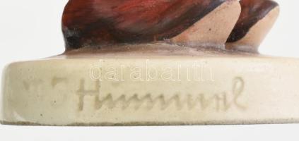 Hummel Goebel figura, kisfiú szélben, kézzel festett fajansz, jelzett, hibátlan, m: 14 cm