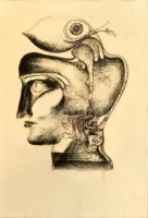 Szász Endre (1926-2003): Szürrealista hölgy. Vegyes technika, papír, jelzés nélkül. Dekoratív, üvegezett fakeretben, 28x19,5 cm