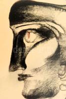 Szász Endre (1926-2003): Szürrealista hölgy. Vegyes technika, papír, jelzés nélkül. Dekoratív, üvege...