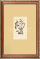 Szász Endre (1926-2003): Szürrealista hölgy. Vegyes technika, papír, jelzés nélkül. Dekoratív, üvege...