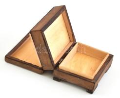 Két részes fa kártyadoboz réz berakással Méret: 8 cm x 11 cm x 7 cm