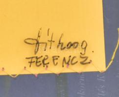 Ferencz jelzéssel: Színes kép. Kollázs. Üvegezett fakeretben. 20x13 cm