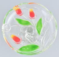 Tulipán mintás, vastag üveg kínáló. Hibátlan. Átmérője: 18 cm, magassága: 10 cm