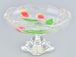 Tulipán mintás, vastag üveg kínáló. Hibátlan. Átmérője: 18 cm, magassága: 10 cm