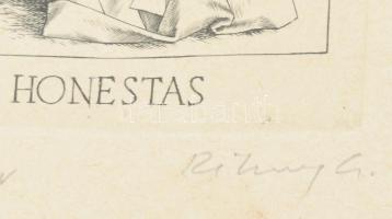 Rékassy Csaba (1937-1989): Honestas (erények sorozat). Rézmetszet, merített papír, jelzett, művészpé...