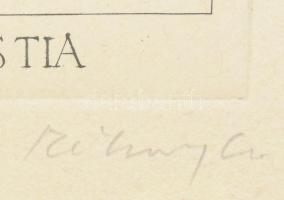 Rékassy Csaba (1937-1989): Modestia (erények sorozat). Rézmetszet, merített papír, jelzett, művészpé...