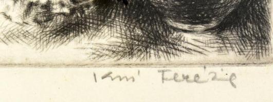 Kiss Terézia (1928-2016): Kislány és virág. Rézkarc, papír, jelzett, számozott (40/100). Üvegezett f...