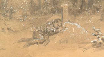 Székely Bertalan (1835-1910): A megfagyott gyermek (illusztráció Eötvös József költeményéhez). Lavír...