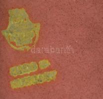 Zsolnay eozin mázas asztali névjegytartó, három figurális keselyű díszítménnyel, jelzett, hibátlan, ...