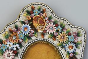Antik Murano mikromozaikos képkeret, 1900 körül, pár mozaik hiány, fotó méret: 4,5x3, teljes méret, ...