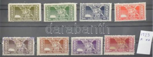 1923 Lengyel magánkiadás 8 db bélyeg stecklapon (az egyik bélyegen saroktörés / one stamp with folded corner)