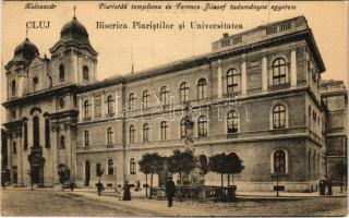 1940 Kolozsvár, Cluj; Piaristák temploma és Ferenc József tudományos egyetem. Vasúti levelezőlapárusítás 65. 1918. / Biserica Piaristilor si Universitatea / church and university + "1940 Kolozsvár visszatért" So. Stpl (EK)