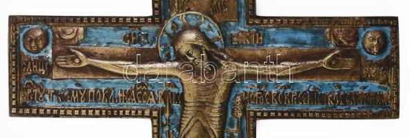 Ortodox pravoszláv bronz kereszt, kopásokkal, 37,5x19 cm