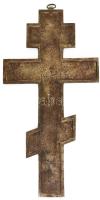 Ortodox pravoszláv bronz kereszt, kopásokkal, 37,5x19 cm