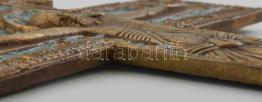 Ortodox pravoszláv bronz kereszt, kopásokkal, 37,5x19 cm
