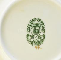 6 db Zsolnay virágmintás pohártartó, kopásokkal, jelzett, d: 8,5 cm