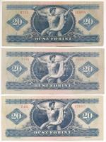 1969. 20Ft + 1975. 20Ft + 1980. 20Ft T:III közte szép papír