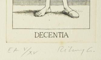 Rékassy Csaba (1937-1989): Decentia (erények sorozat). Rézmetszet, merített papír, jelzett, művészpé...