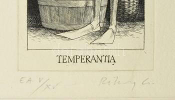 Rékassy Csaba (1937-1989): Temperantia (erények sorozat). Rézmetszet, merített papír, jelzett, művés...