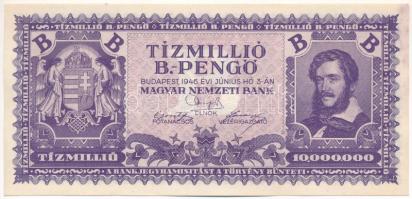 1946. 10.000.000BP a bankjegy hátoldalán, az alsó sor baloldalán lévő Tízmillió B-Pengő szövegben nyomdahiba T:AU Adamo P38