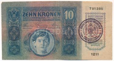 1915. 10K fekete "Szerb-Horvát-Szlovén Királyság" felülbélyegzéssel T:F kis szakadás