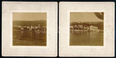 cca 1910 Vízparti város fényképe, 2 db kartonra kasírozott fotó, 8×8 cm