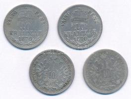 Vegyes: 1870KB 10kr Ag Váltó Pénz (2x) + Ausztria 1872. 10kr Ag (2x) T:VF,F