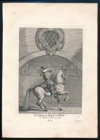 XVIII. század közepe Johann Elias Ridinger (1698-1767): Die Ziehung des Degens im Schritt. En tirant l epéc aus pas. N. 12. Rézmetszet, papír, jelzett a dúcon, lovas metszet, kis foltokkal, 20x14 cm, papír: 28x20 cm