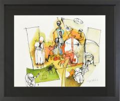 Ligeti Miklós (1982- ): Vészhelyzet. Akvarell, papír, jelzett, üvegezett keretben 29x39 cm Hátulján dedikált is