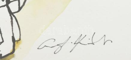 Ligeti Miklós (1982- ): Vészhelyzet. Akvarell, papír, jelzett, üvegezett keretben 29x39 cm Hátulján ...