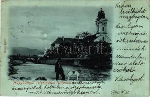 1900 Nagybánya, Baia Mare; Református templom este. Molnár Mihály kiadása / Calvinist church at night (EK)