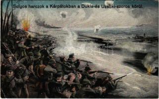Súlyos harcok a Kárpátokban a Dukla és Uzsoki-szoros körül / WWI Austro-Hungarian K.u.K. military art postcard (EK)