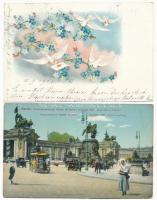 2 db régi képeslap: virágos üdvözlet és Berlin