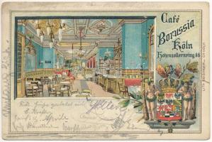 1914 Köln, Cologne; Café Borussia. Hohenzollernring 66. / cafe interior. Art Nouveau, litho (tear)