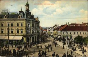 1914 Kaposvár, Széchenyi utca, piac, Erzsébet szálló, Geiszler Nep. János üzlete. Szalai Ferenc kiadása