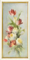 Jelzés nélkül: Tulipánok. Olaj, vászon, kissé sérült. Üvegezett fakeretben. 68×32 cm.