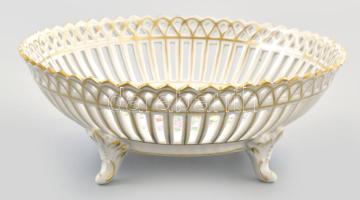 Dresden áttört porcelán kínáló, jelzett, repedt, d: 20 cm