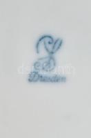 Dresden áttört porcelán kínáló, jelzett, repedt, d: 20 cm