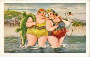 Balaton, Levegő és zsír tart a víz színén! Humoros karikatúra (Rb)