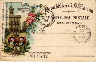 1892 (Vorläufer!!!) San Marino, Palazzo del Consiglio Principe e Sovrano. Ricordo Inaugurazione 30 Settembre 1894. Art Nouveau, floral, litho (EK)