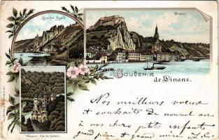 1896 (Vorläufer!!!) Dinant, Le rocher Bayard, Walzin, Vue du Chateau / castle, general view. G. Blümlein & Co. Art Nouveau, floral, litho (tears)
